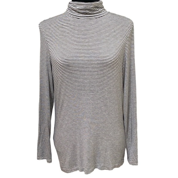 Tahari Gray Black Stripe Soft Stretch Turtleneck Long Sleeve Shirt Small - Picture 1 of 7